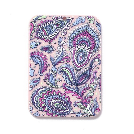 Acrylic Pendant, for Earring Pendants, Rectangle, Flower Pattern