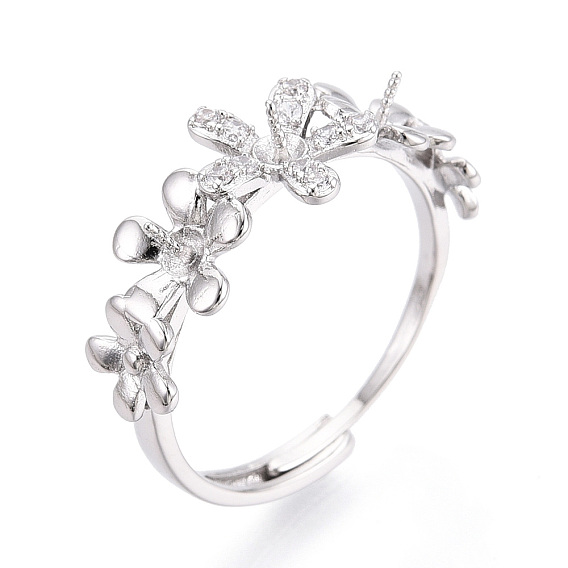 Цветочная латунь микропаве прозрачный кубический цирконий регулируемые настройки кольца, за половину пробурено бисера