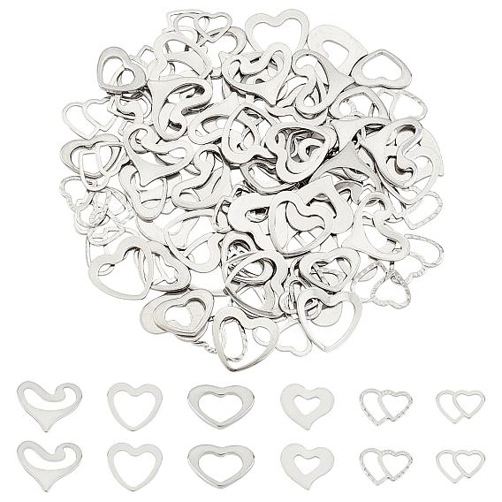 96Pcs 6 Style 304 Stainless Steel Linking Rings, Heart