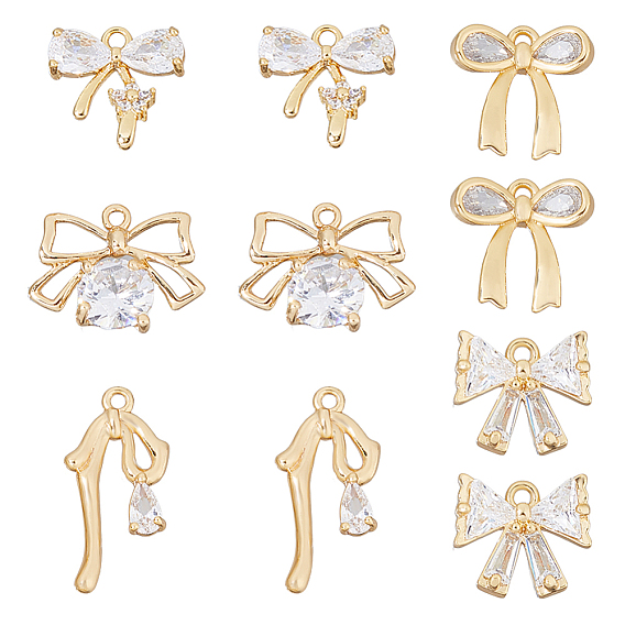 10 шт 5 стили латунные микропаве прозрачные кубические циркониевые подвески, бантом прелести