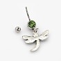 Mixed 316L Surgical Stainless Steel Dangle Belly Button Rings, with Alloy Rhinestone Charms