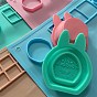 Silicone Watercolor Oil Paint Palette Mat, Washable Drawing Pad with Rabbit Foldable Cup and Graduated Scale, Nonslip Craft Mat, Rectangle