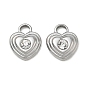 304 Stainless Steel Micro Pave Clear Cubic Zirconia Charms, Heart Charms