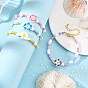 Polymer Clay Flower & Glass & Natural Trumpet Shell Beaded Bracelets for Women, Golden