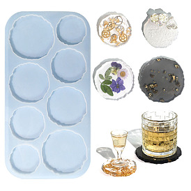 DIY Food Grade Silicone Irregular Round Coaster Molds, Resin Casting Molds, for UV Resin, Epoxy Resin Craft Making