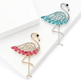 Flamingo Golden Alloy with Rhinestone Brooches