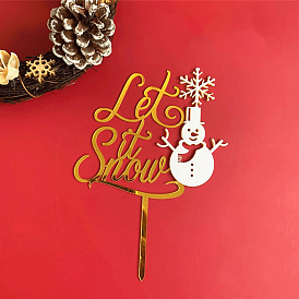 Christmas Acrylic Cake Toppers, Cake Decoration Supplies, Snowman with Word Let it Snow