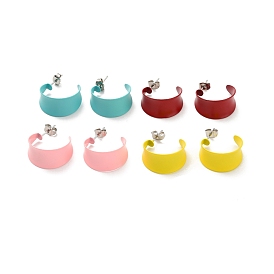 304 Stainless Steel Chunky Stud Earrings, Half Hoop Earrings for Women