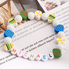 Браслеты в богемном стиле на пасхальную тематику из полимерной глины, стекла и смолы, эластичные, для женщин и мужчин., яйцо и слово Майкл
