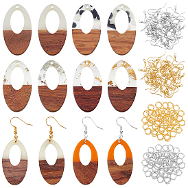 SUPERFINDINGS DIY 6 Pairs Oval Resin & Walnut Wood Earring Makings, Including Pendants, Brass Earring Hooks & Jump Ring