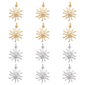 SUPERFINDINGS 12Pcs 2 Colors Rack Plating Brass Micro Pave Clear Cubic Zirconia Pendants, with Jump Rings, Long-Lasting Plated, Lead Free & Cadmium Free, Sun