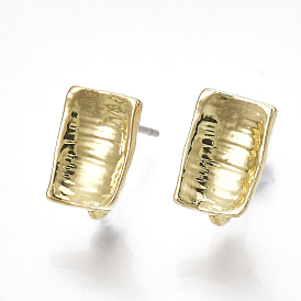 Alloy Stud Earring Findings, with Steel Pins, with Loop, Rectangle