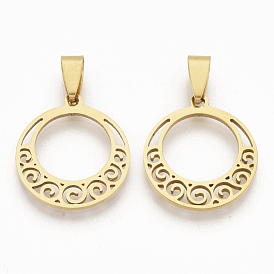 Pendentifs en acier inoxydable, pendentifs en filigrane, avec accrochage de taille aléatoire sur les balles, plat rond