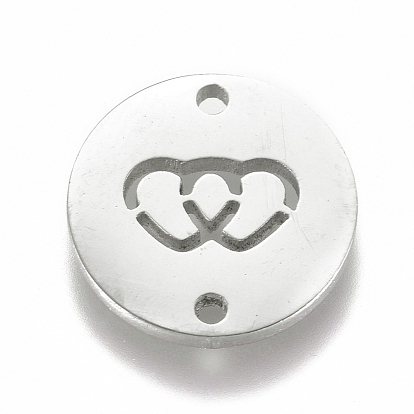 304 Stainless Steel Links/Connectors, Flat Round with Double Heart, for Valentine's day