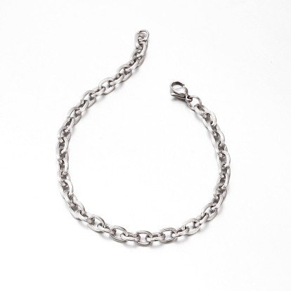304 Stainless Steel Cable Chain Bracelets, with Lobster Claw Clasps, 8-1/2 inch(215mm)