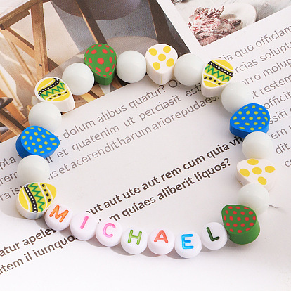 Браслеты в богемном стиле на пасхальную тематику из полимерной глины, стекла и смолы, эластичные, для женщин и мужчин., яйцо и слово Майкл