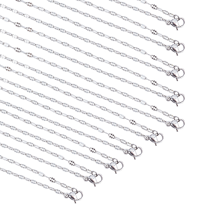 304 Stainless Steel Dapped Cable Chain Necklaces, with Lobster Claw Clasps