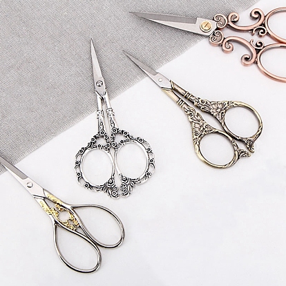 Alloy & Stainless Steel Retro Embossed Flower Scissors, Embroidery Cross Stitch Sewing Scissor