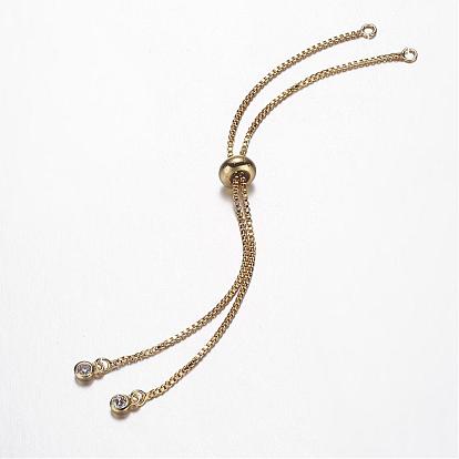 Brass Chain Bracelet Making, with Cubic Zirconia, Slider Bracelets Making