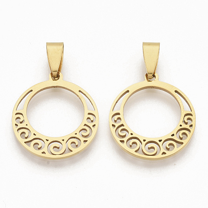 Pendentifs en acier inoxydable, pendentifs en filigrane, avec accrochage de taille aléatoire sur les balles, plat rond