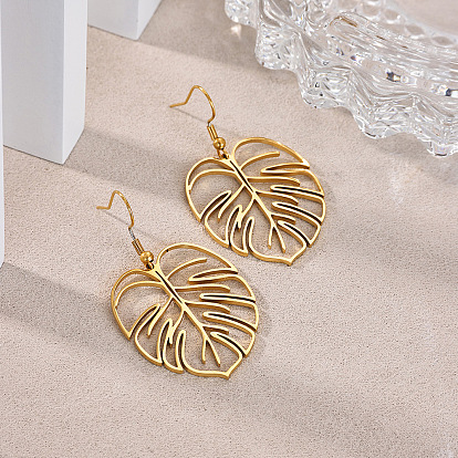 304 boucles d'oreilles pendantes en acier inoxydable pour femmes, feuille