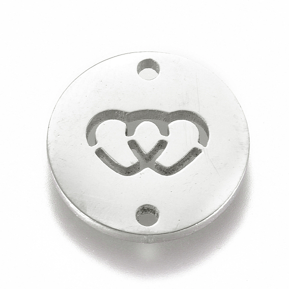 304 Stainless Steel Links/Connectors, Flat Round with Double Heart, for Valentine's day