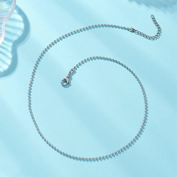 2мм 304 ожерелья из шариковой цепи из нержавеющей стали, с 304 из нержавеющей стали Lobster Claw застежками, не тускнеет