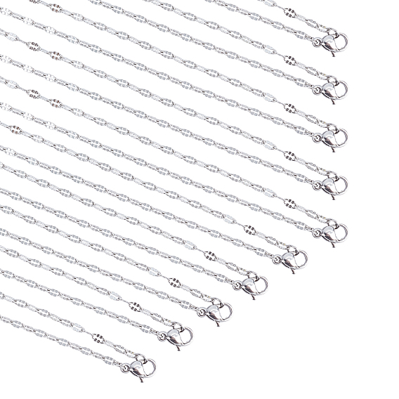 304 Stainless Steel Dapped Cable Chain Necklaces, with Lobster Claw Clasps
