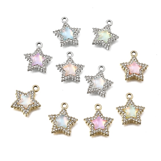 UV Plating Alloy Crystal Rhinestone Pendants, with Glass, Star Charms