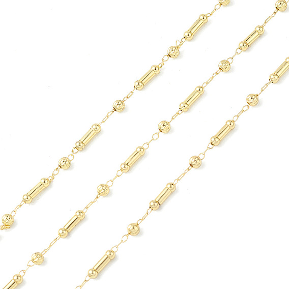 Brass Column & Round Beaded Link Chains, Unwelded, Cadmium Free & Nickel Free & Lead Free, with Spool