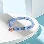 Butterfly Alloy Enamel Charm Bracelet for Teen Girl Women, Handmade Polymer Clay Beads Stretch Bracelet, Golden