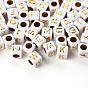 156Pcs 26 Style White Plating Acrylic Letters Beads, Metal Enlaced, Cube with Golden Letter