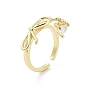 Rack Plating Adjustable Brass with Cubic Zirconia Rings, Solitaire Ring, Long-Lasting Plated, Lead Free & Cadmium Free, Bowknot