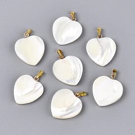 Подвески из натуральных ракушек trochus, Подвески в форме сердца с железными защелками., золотые