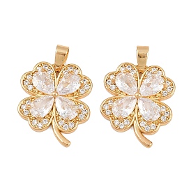 Латунные микропаве прозрачные подвески с фианитом, клевер амулеты