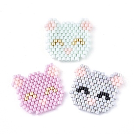 Colgantes de cuentas de semillas hechas a mano, con hilo elástico, Patrón de telar, forma de gato