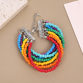 Многослойные ожерелья из сплава в стиле бохо с разноцветными рондельками из пластика и бисера