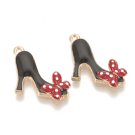 Alloy Enamel Stilettos Pendants, Cadmium Free & Lead Free, High-heeled Shoes and Bowknot, Light Gold