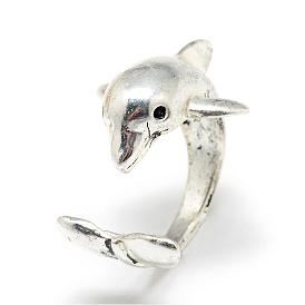 Adjustable Alloy Cuff Finger Rings, Dolphin, Size 4