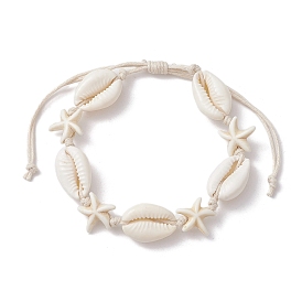Bracelets de perles tressées en coquillage naturel et en étoile de mer turquoise synthétique, bracelet réglable tressé