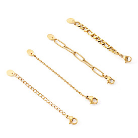 4 шт. 4 стили 304 удлинитель цепи из нержавеющей стали, с карабин-лобстерами 