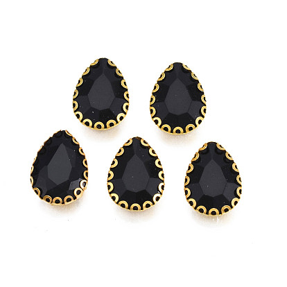 Sew on Rhinestone, Opaque Glass Rhinestones, with Iron Prong Settings, Faceted, Teardrop