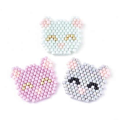 Colgantes de cuentas de semillas hechas a mano, con hilo elástico, Patrón de telar, forma de gato