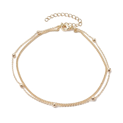 Brass Double Layer Chain Anklets, Round Bead Anklets