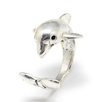Adjustable Alloy Cuff Finger Rings, Dolphin, Size 4