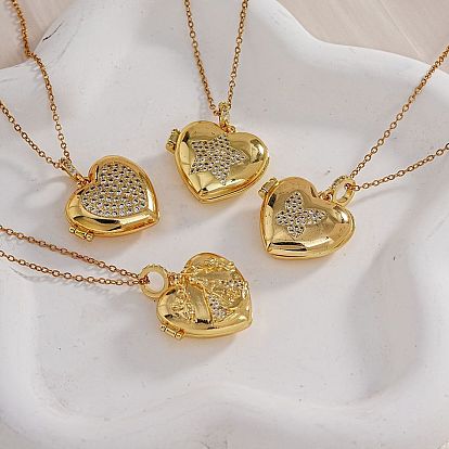 Европейская и американская мода в форме сердца, латунный медальон со стразами и подвесками в форме сердца, ожерелья, с кабельной цепочкой для женщин и девочек