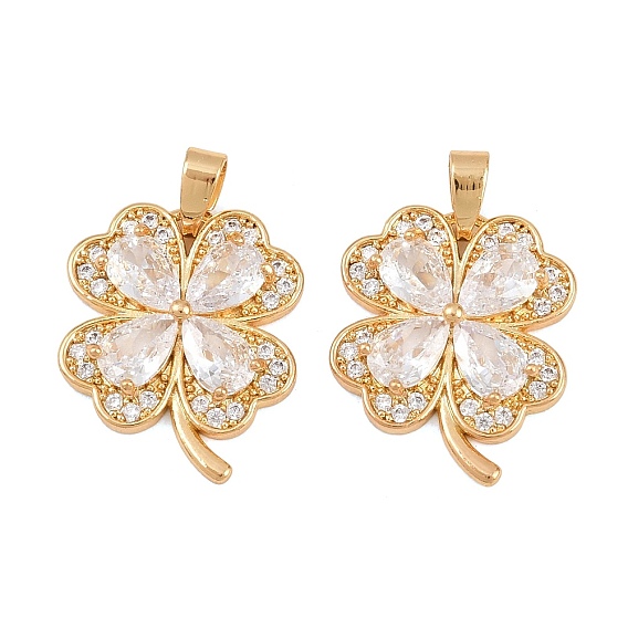 Латунные микропаве прозрачные подвески с фианитом, клевер амулеты