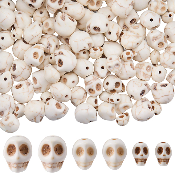 100 шт. 3 стили синтетические бирюзовые бусины, окрашенные, Хэллоуин череп