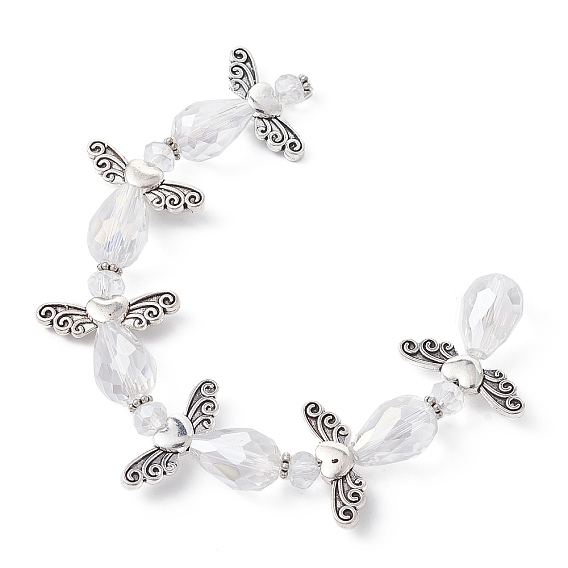 Angel Fairy Shape Electroplate Transparent Glass Beads Strands, with Tibetan Style Alloy Wing Beads and Nylon Wire