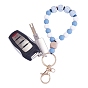 Silicone Round Beaded Keychain Wristlet, Letter Love Natural Lava Rock Beads Keychain, with Alloy Keychain Clasps Finding